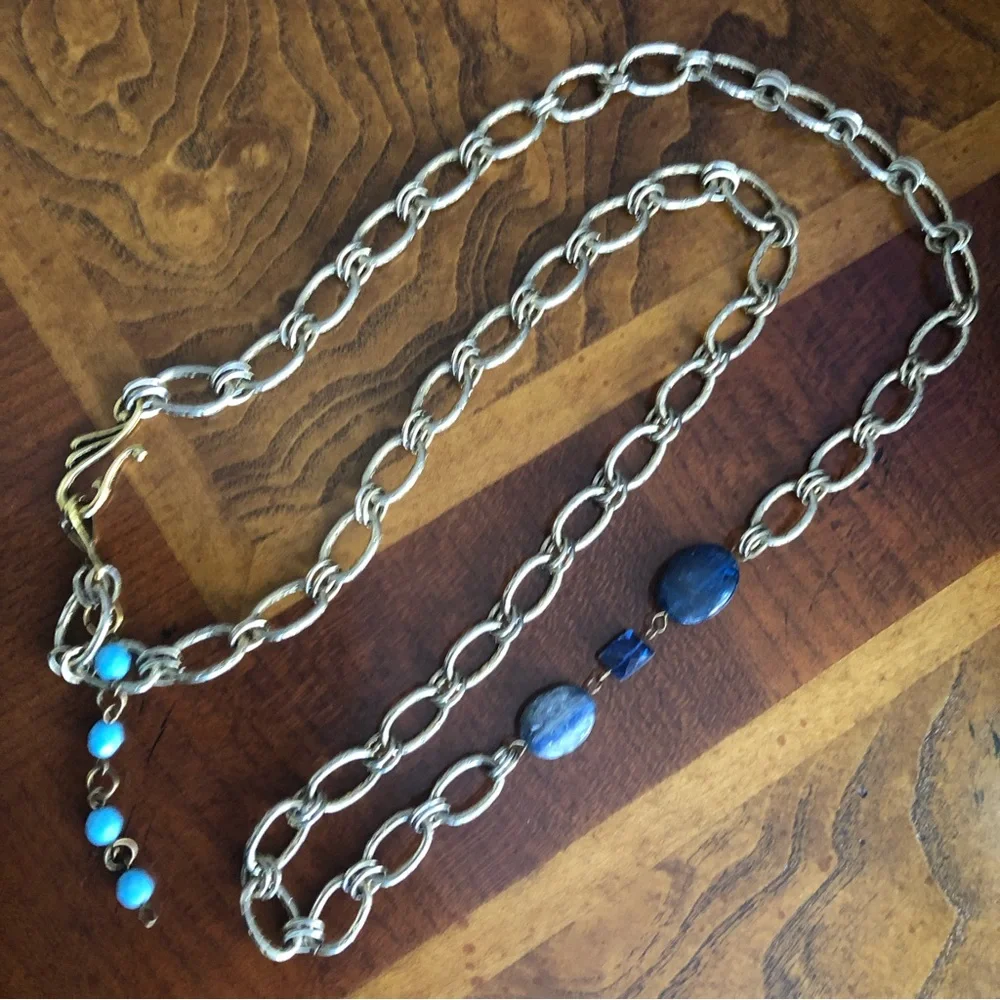 Handcrafted recycled material sodalite natural stone accent necklace